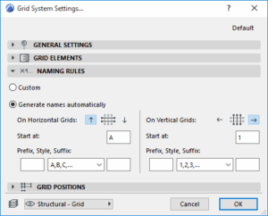 Lesson 6 - Create a Grid in Archicad 3 GridNamingPanel