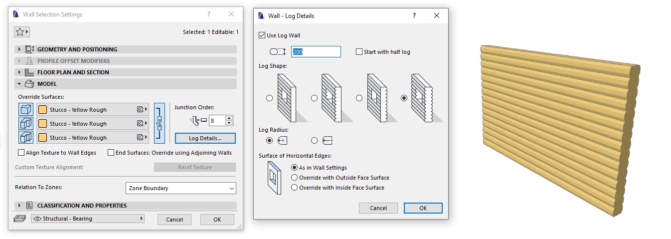 Tường trong Archicad - Hướng dẫn chi tiết từ cơ bản tới nâng cao 23 Log wall