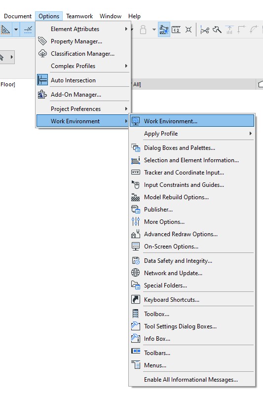 lệnh tắt cơ bản archicad-work environment
