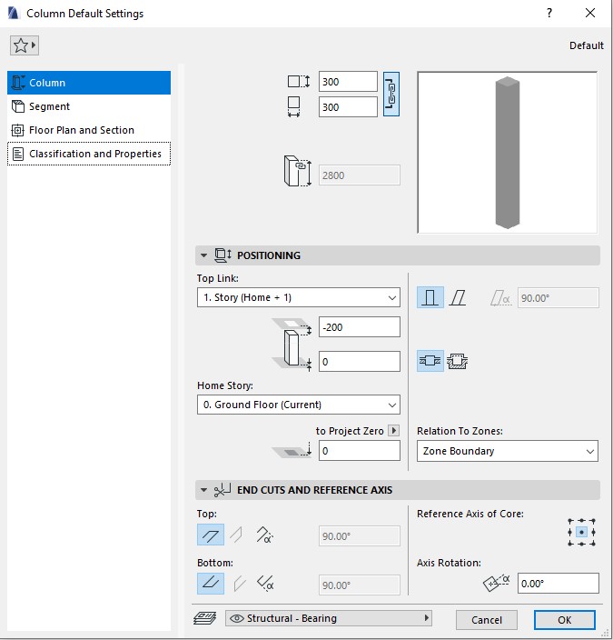 Column tool in Archicad 