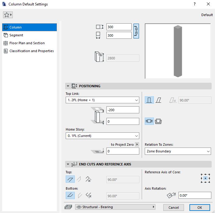 Column setting